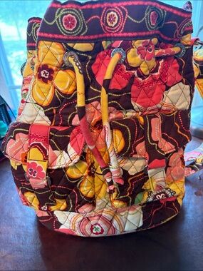 Vera Bradley Quilted Floral Drawstring Purse in Pink, Yellow, Brown